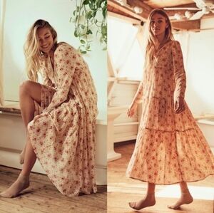 Christy Dawn Cream Floral Tiered Maxi Dress with Tassel Front Tie